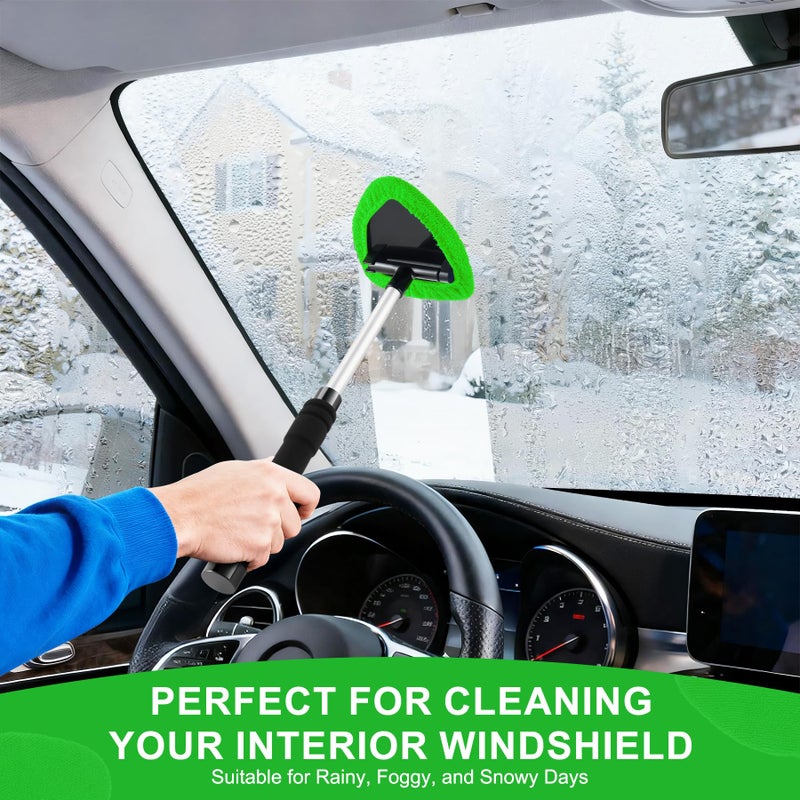 JUSTTOP Windshield Cleaner Tool, Car Interior&Exterior Window Cleaning Tool with Extendable Handle & 4 Reusable Microfiber Pads, Auto Glass Wiper Brush Kit for Cars (Green) - Image 4